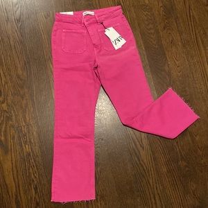 Zara NWT THE SAILOR CROPPED FLARE JEANS Pink Size 6